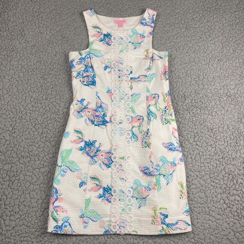 Lilly Pulitzer Cecily Shift Dress Size 4 Coastal Kiss Fish Pattern Sleeveless